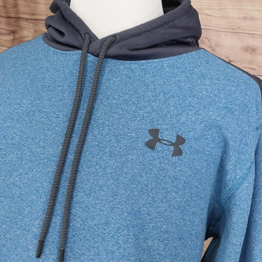 Under Armour Hoodie Mens 2XL Blue Pullover Fleece Logo Kangaroo Pocket Hooded